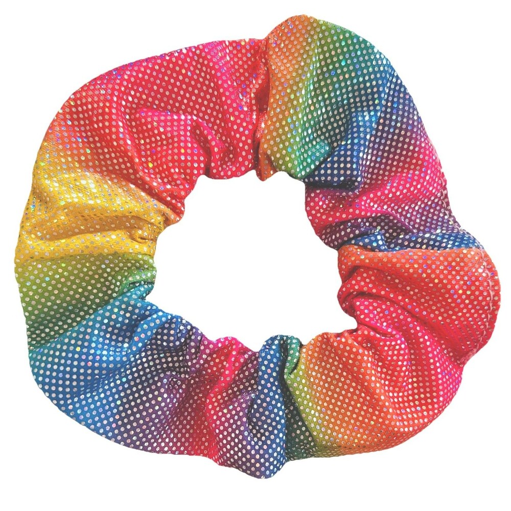 Pastel Rainbow Ombre Hair Scrunchie Ponytail Holder Handmade Iridescent Sparkles